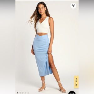 Beach Dreams Light Blue Ribbed Midi Skirt